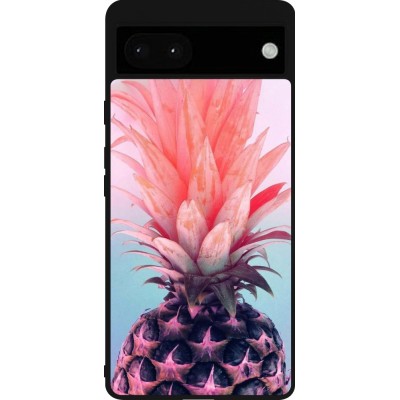 Coque Google Pixel 6a - Silicone rigide noir Purple Pink Pineapple