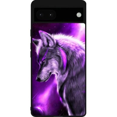 Coque Google Pixel 6a - Silicone rigide noir Purple Sky Wolf