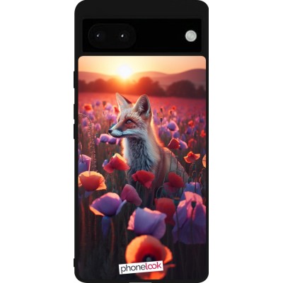 Coque Google Pixel 6a - Silicone rigide noir Renard pourpre au crépuscule