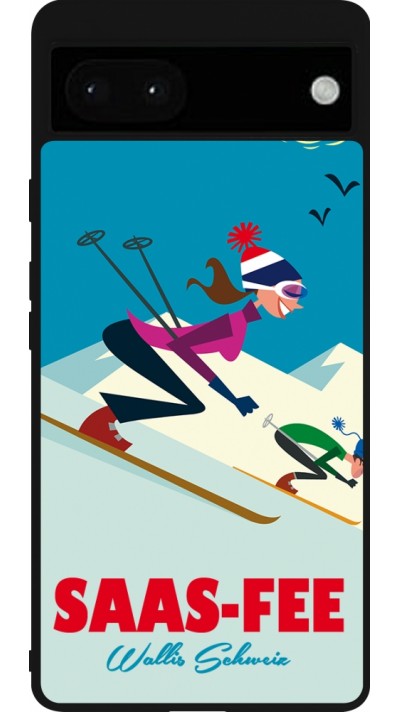 Coque Google Pixel 6a - Silicone rigide noir Saas-Fee Ski Downhill