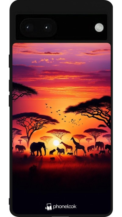 Coque Google Pixel 6a - Silicone rigide noir Safari sunset wildlife