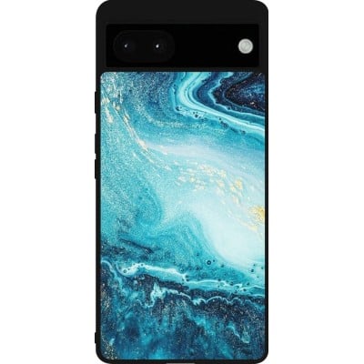 Coque Google Pixel 6a - Silicone rigide noir Sea Foam Blue