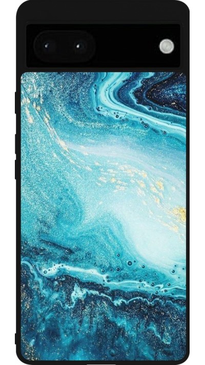 Coque Google Pixel 6a - Silicone rigide noir Sea Foam Blue