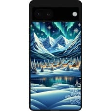 Coque Google Pixel 6a - Silicone rigide noir Snowy Mountain Village Lake night