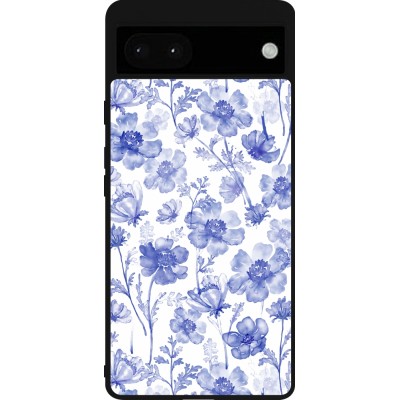 Coque Google Pixel 6a - Silicone rigide noir Spring 23 watercolor blue flowers