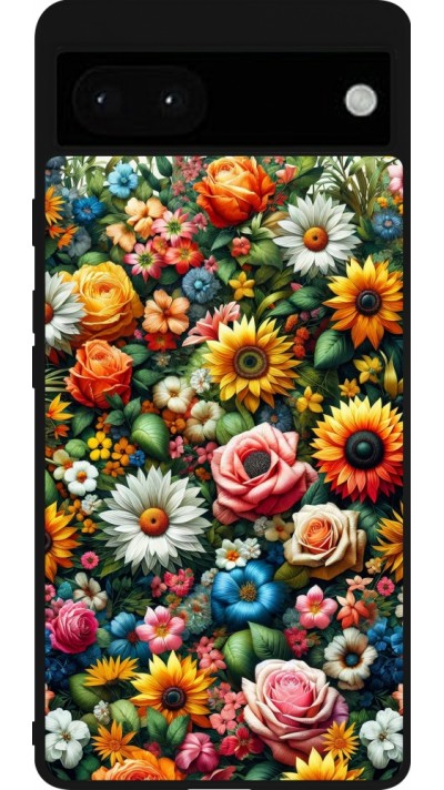 Coque Google Pixel 6a - Silicone rigide noir Summer Floral Pattern