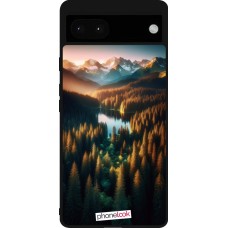 Coque Google Pixel 6a - Silicone rigide noir Sunset Forest Lake