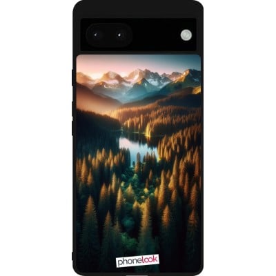 Coque Google Pixel 6a - Silicone rigide noir Sunset Forest Lake