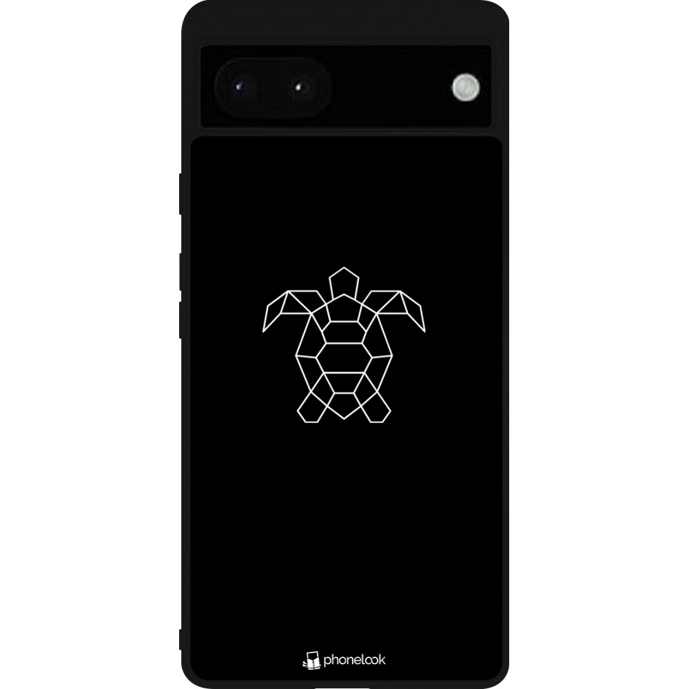 Coque Google Pixel 6a - Silicone rigide noir Turtles lines on black