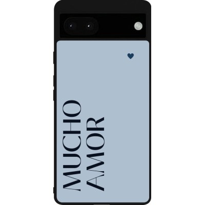 Coque Google Pixel 6a - Silicone rigide noir Valentine 2024 mucho amor azul