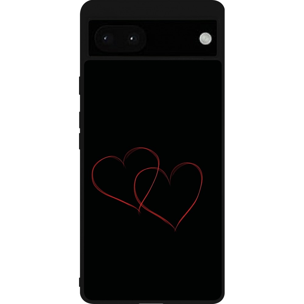 Coque Google Pixel 6a - Silicone rigide noir Valentine 2023 attached heart