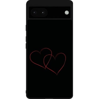 Coque Google Pixel 6a - Silicone rigide noir Valentine 2023 attached heart