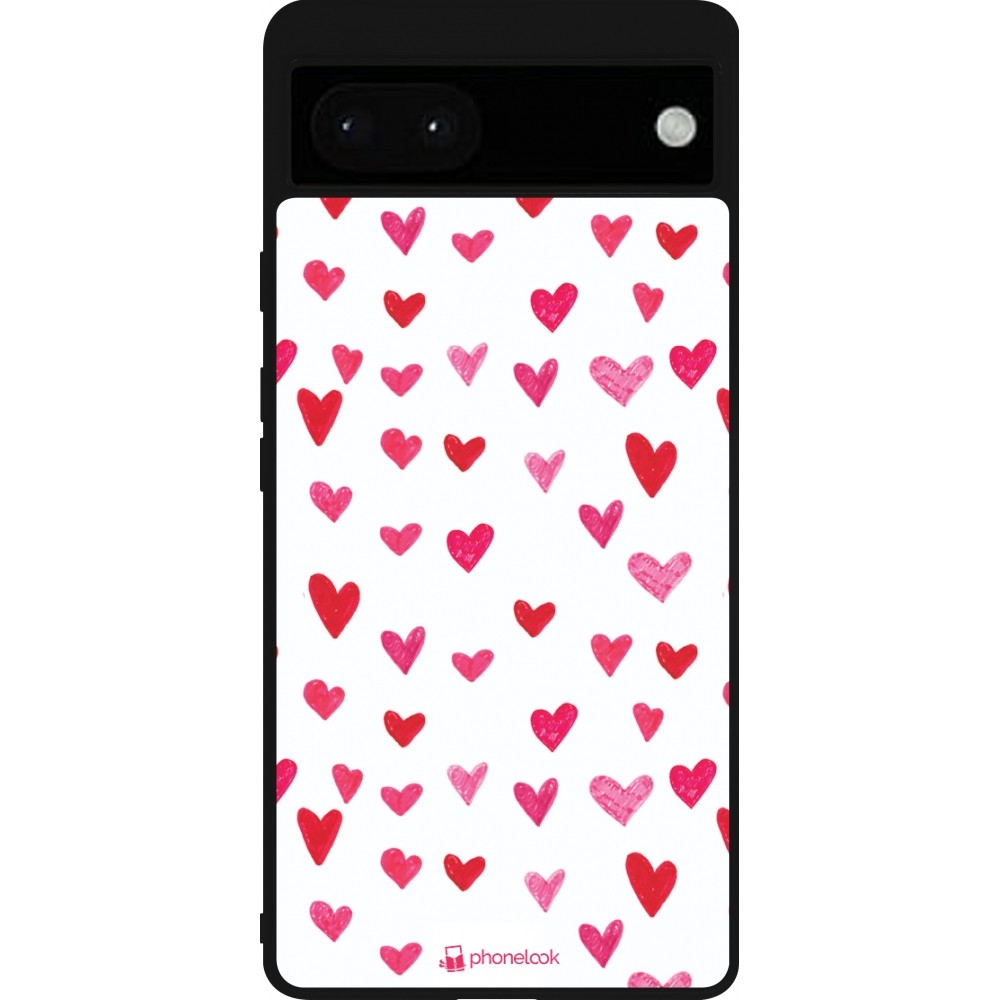 Coque Google Pixel 6a - Silicone rigide noir Valentine 2022 Many pink hearts