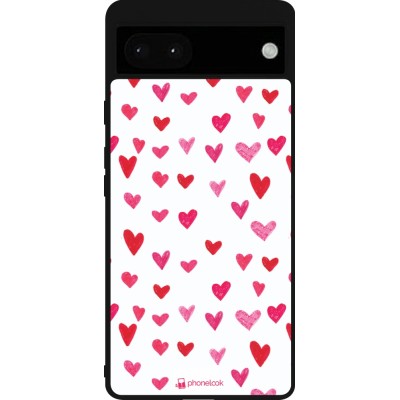 Coque Google Pixel 6a - Silicone rigide noir Valentine 2022 Many pink hearts