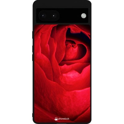 Coque Google Pixel 6a - Silicone rigide noir Valentine 2022 Rose