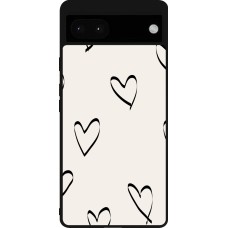 Coque Google Pixel 6a - Silicone rigide noir Valentine 2023 minimalist hearts