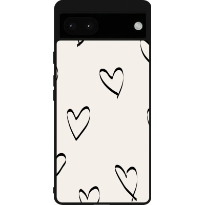 Coque Google Pixel 6a - Silicone rigide noir Valentine 2023 minimalist hearts