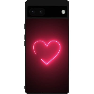 Coque Google Pixel 6a - Silicone rigide noir Valentine 2023 single neon heart