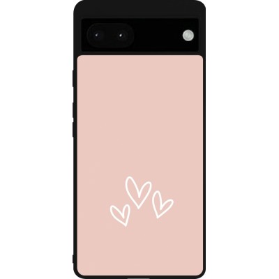 Coque Google Pixel 6a - Silicone rigide noir Valentine 2023 three minimalist hearts