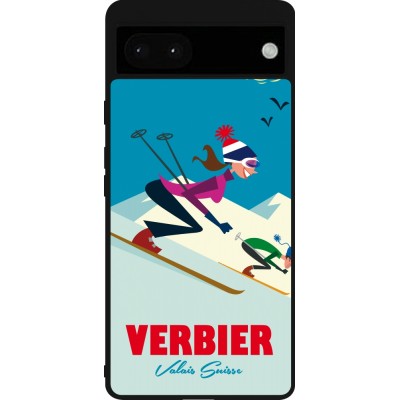 Coque Google Pixel 6a - Silicone rigide noir Verbier Ski Downhill