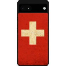 Coque Google Pixel 6a - Silicone rigide noir Vintage Flag SWISS