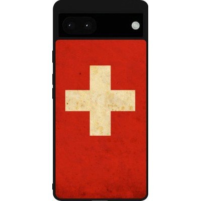 Coque Google Pixel 6a - Silicone rigide noir Vintage Flag SWISS