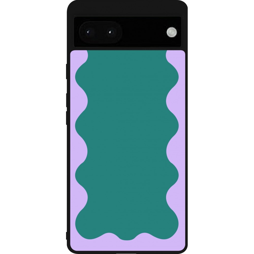 Coque Google Pixel 6a - Silicone rigide noir Wavy Rectangle Green Purple