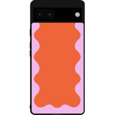 Coque Google Pixel 6a - Silicone rigide noir Wavy Rectangle Orange Pink