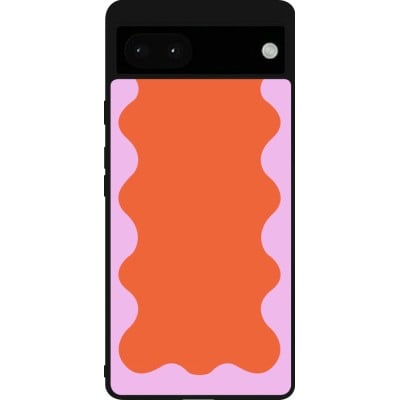 Coque Google Pixel 6a - Silicone rigide noir Wavy Rectangle Orange Pink