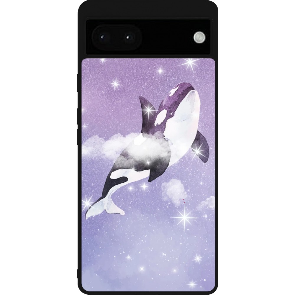 Coque Google Pixel 6a - Silicone rigide noir Whale in sparking stars