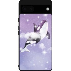 Coque Google Pixel 6a - Silicone rigide noir Whale in sparking stars