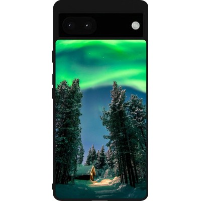 Coque Google Pixel 6a - Silicone rigide noir Winter 22 Northern Lights