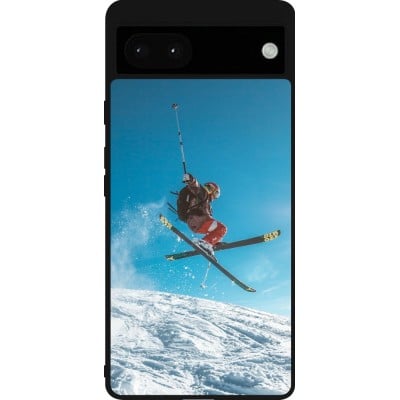 Coque Google Pixel 6a - Silicone rigide noir Winter 22 Ski Jump