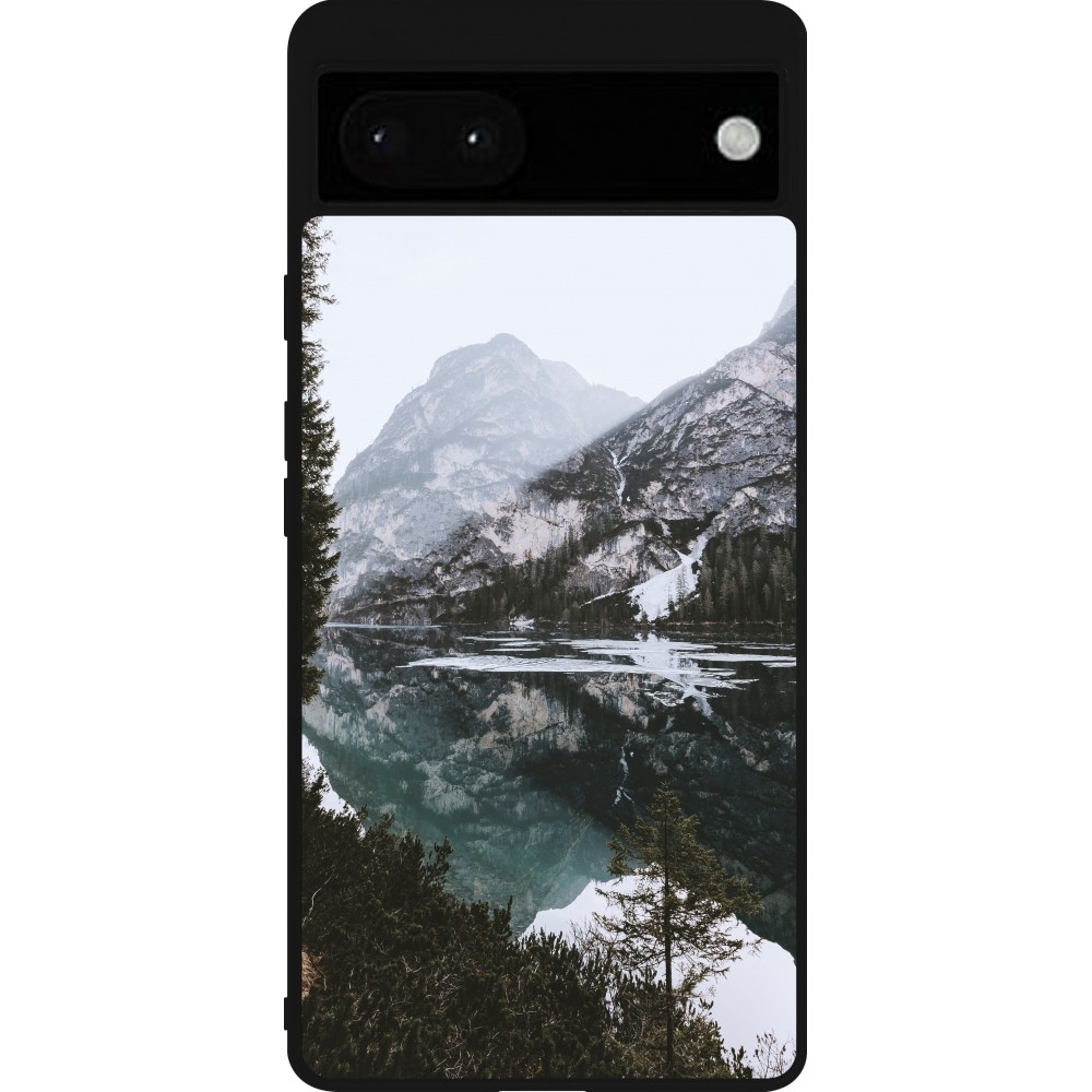 Coque Google Pixel 6a - Silicone rigide noir Winter 22 snowy mountain and lake