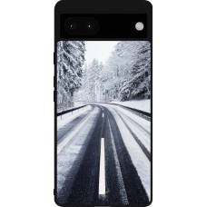 Coque Google Pixel 6a - Silicone rigide noir Winter 22 Snowy Road