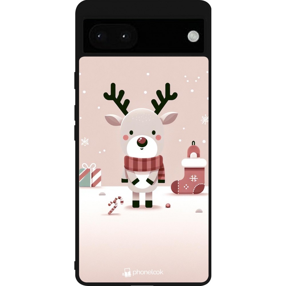 Coque Google Pixel 6a - Silicone rigide noir Noël 2023 Choupinette Renne