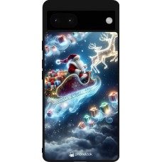 Coque Google Pixel 6a - Silicone rigide noir Noël 2023 Père Noël enchanté