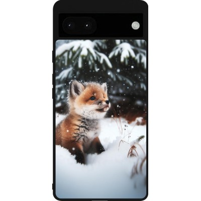 Coque Google Pixel 6a - Silicone rigide noir Noël 2023 Renardeau sapin