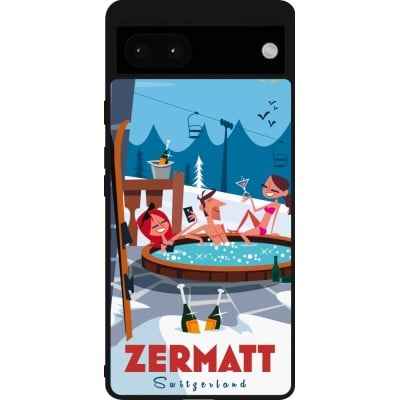 Coque Google Pixel 6a - Silicone rigide noir Zermatt Mountain Jacuzzi