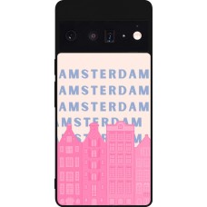 Coque Google Pixel 6 Pro - Silicone rigide noir Amsterdam Pink Print