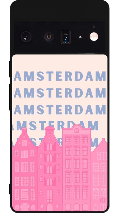 Coque Google Pixel 6 Pro - Silicone rigide noir Amsterdam Pink Print