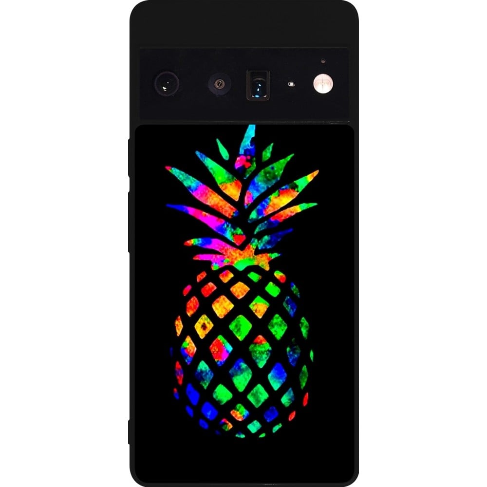 Coque Google Pixel 6 Pro - Silicone rigide noir Ananas Multi-colors