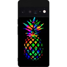 Coque Google Pixel 6 Pro - Silicone rigide noir Ananas Multi-colors