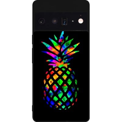 Coque Google Pixel 6 Pro - Silicone rigide noir Ananas Multi-colors