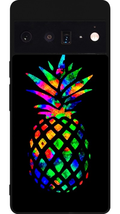 Coque Google Pixel 6 Pro - Silicone rigide noir Ananas Multi-colors