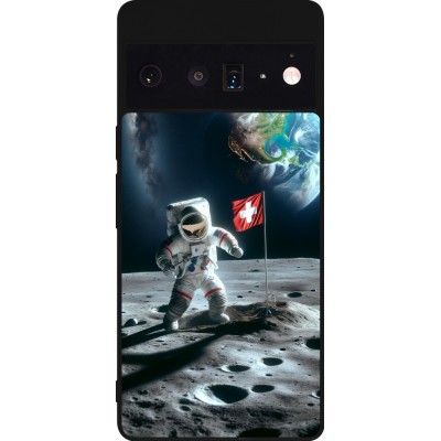 Coque Google Pixel 6 Pro - Silicone rigide noir Astro Suisse sur lune