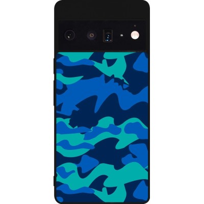 Coque Google Pixel 6 Pro - Silicone rigide noir Camo Blue