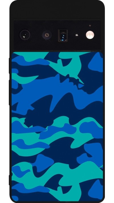 Coque Google Pixel 6 Pro - Silicone rigide noir Camo Blue