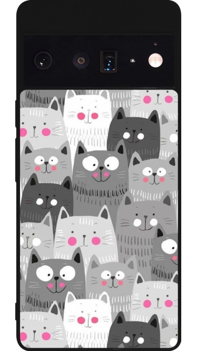 Coque Google Pixel 6 Pro - Silicone rigide noir Chats gris troupeau