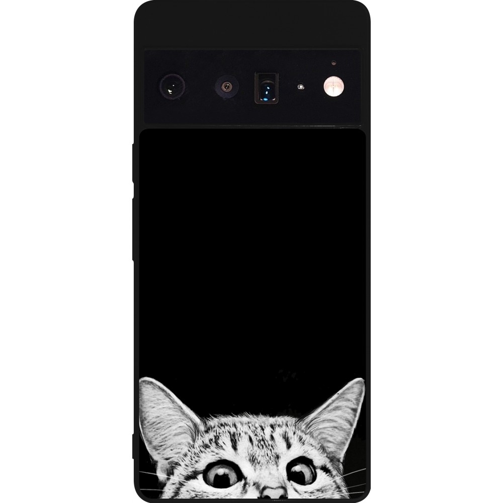 Coque Google Pixel 6 Pro - Silicone rigide noir Cat Looking Up Black